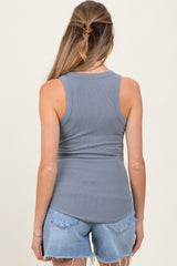 Grey Ribbed Basic Crew Neck Maternity Tank