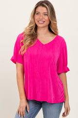 Pink Relaxed Ruffle Detail Short Sleeve Top
