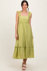 Lime Ruffle Strap Square Neck Maternity Midi Dress