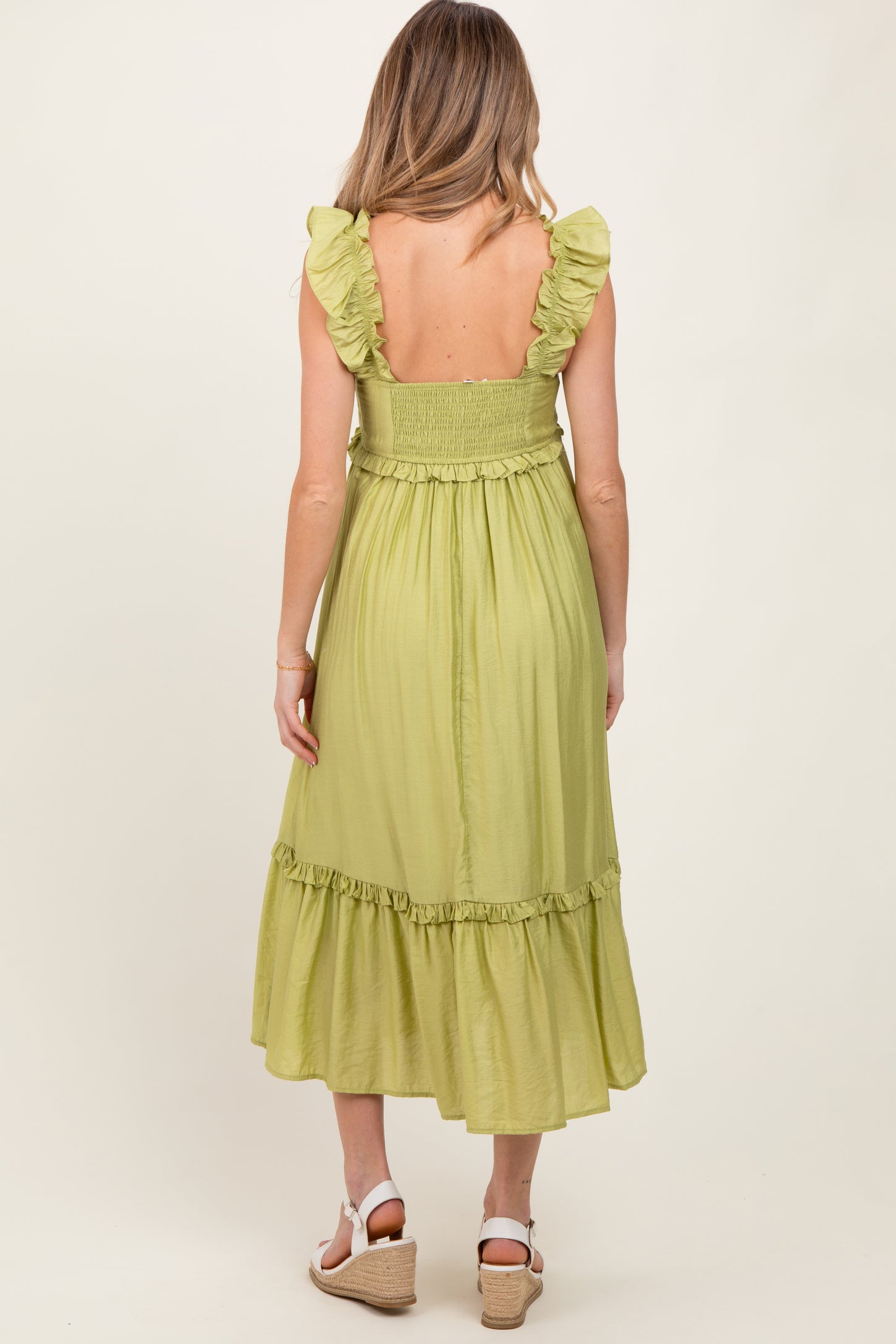 Lime Ruffle Strap Square Neck Maternity Midi Dress