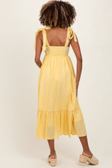 Yellow Scallop Trim Shoulder Tie Maternity Midi Dress