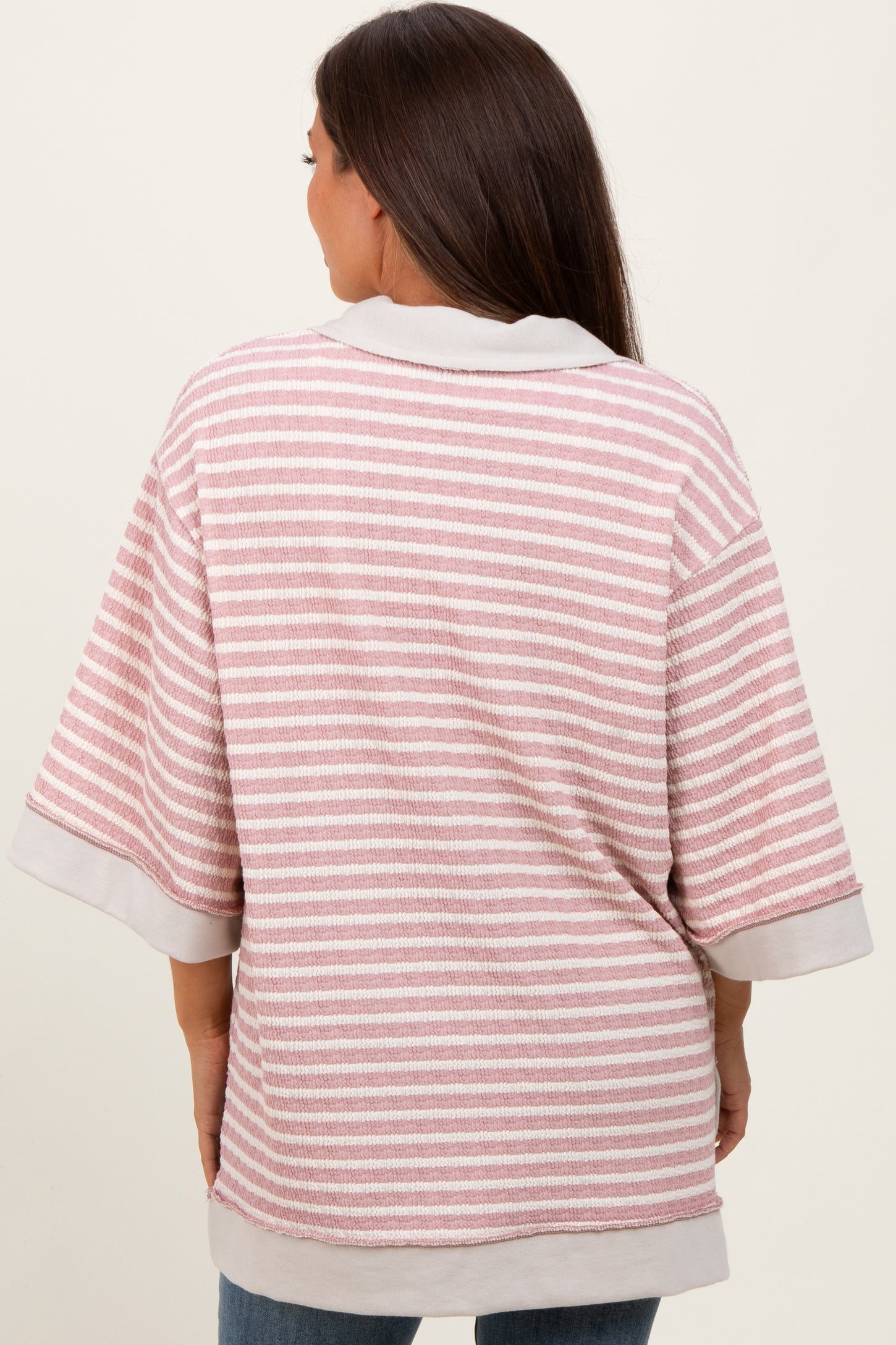 Mauve/Cream Stripe Button Down Maternity Tunic Top