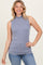 Charcoal Striped Ribbed Mock Neck Sleeveless Top