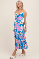 Blue Floral O-Ring Maternity Midi Dress