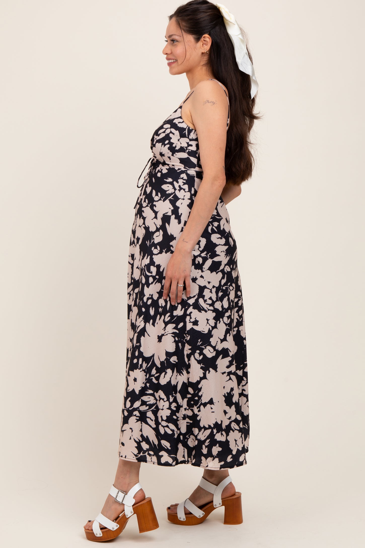 Black Floral Keyhole Detail Maternity Maxi Dress