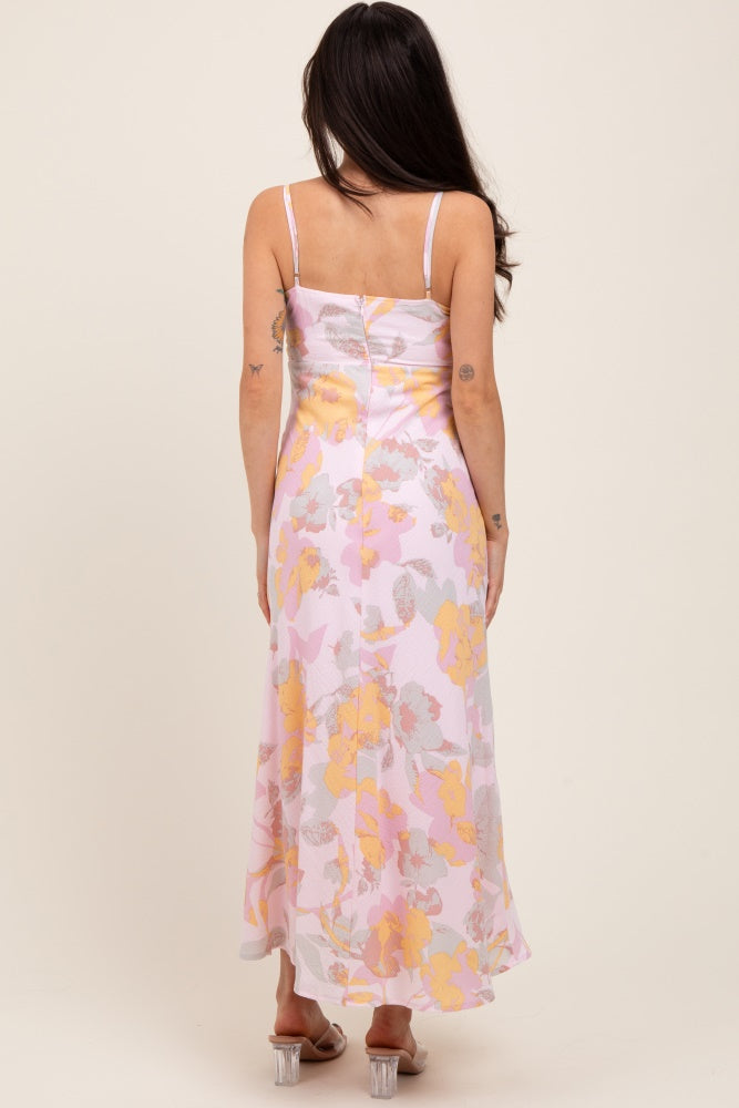 Light Pink Floral Keyhole Detail Maternity Maxi Dress