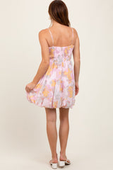 Light Pink Floral Tie Front Mini Dress