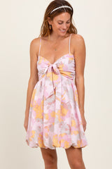 Light Pink Floral Tie Front Mini Dress