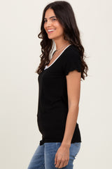 Black Ribbed Short Sleeve Top