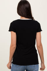 Black Ribbed Short Sleeve Top