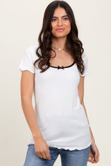 White Ribbed Short Sleeve Top