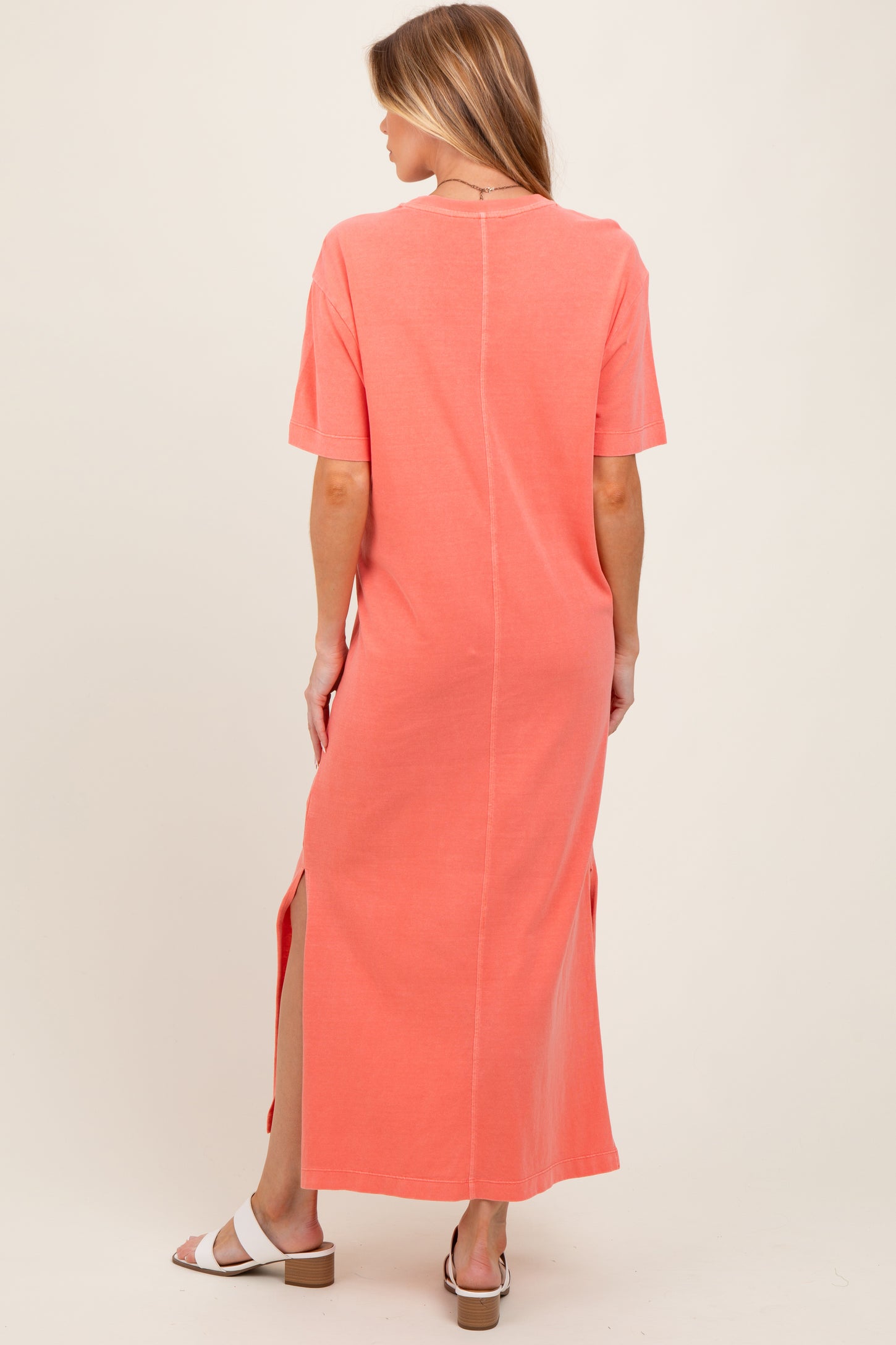 Coral Short Sleeve Knit T-Shirt Maternity Maxi Dress