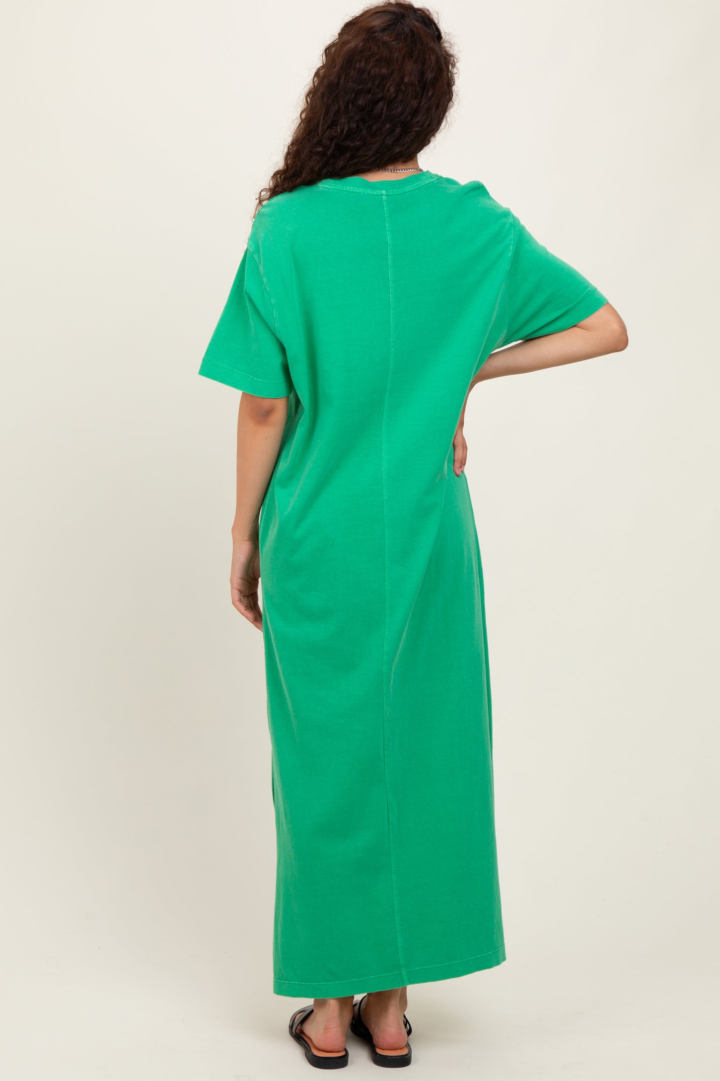 Green Short Sleeve Knit T-Shirt Maxi Dress