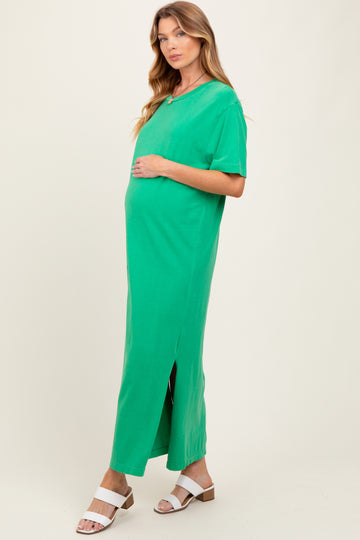 Green Short Sleeve Knit T-Shirt Maternity Maxi Dress