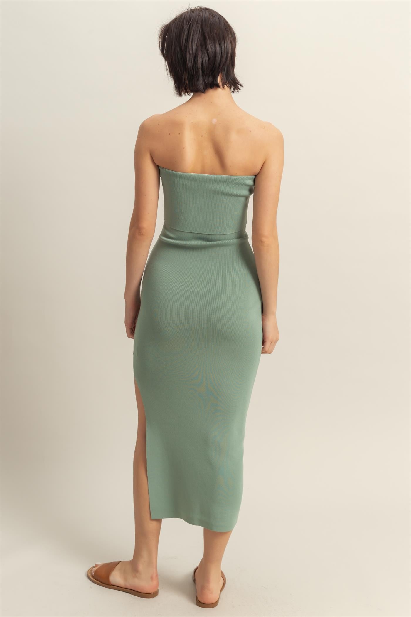 Sage Strapless Fitted Maxi Dress