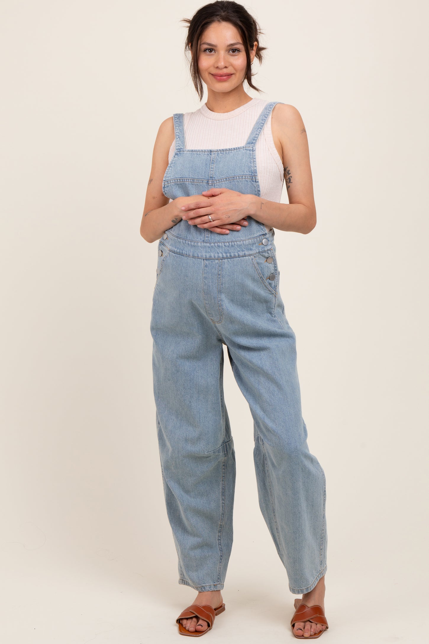 Light Blue Washed Maternity Denim Overalls