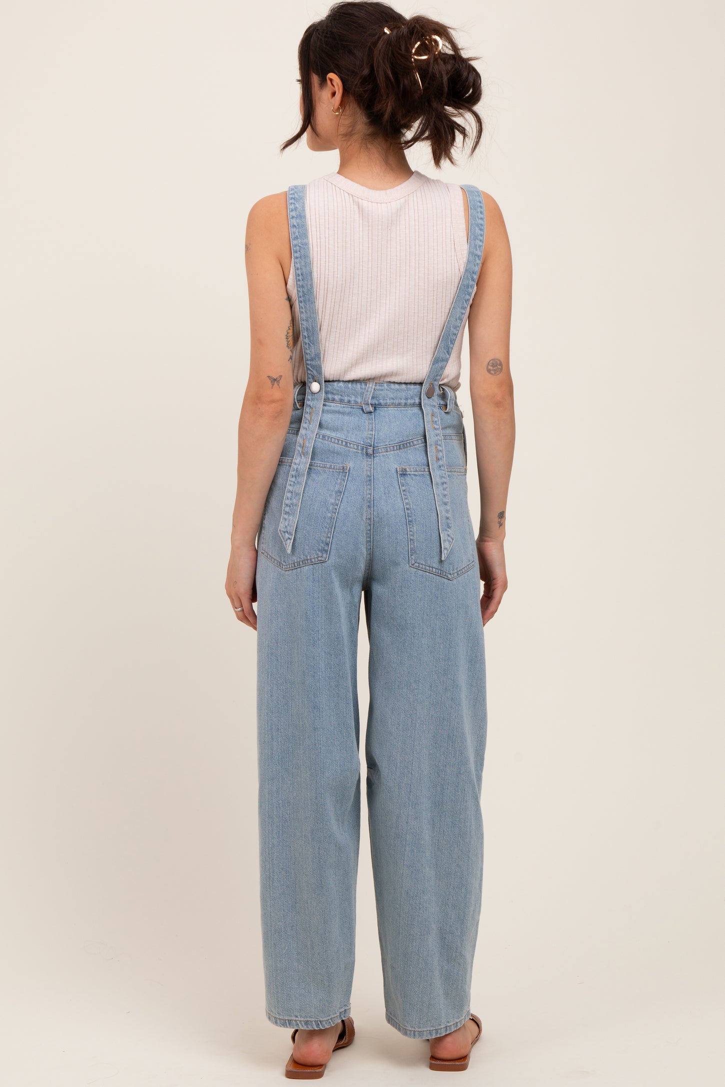 Light Blue Washed Maternity Denim Overalls