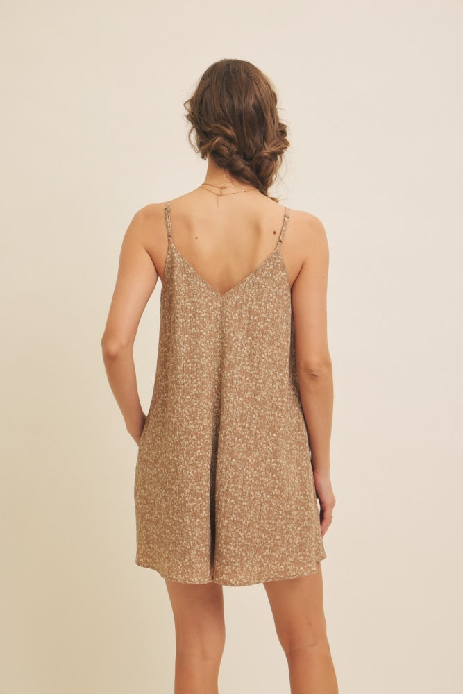 Brown Flowy Jacquard Ditsy Romper