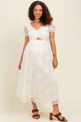 Cream Embroidered Lace Cutout Maternity Midi Dress