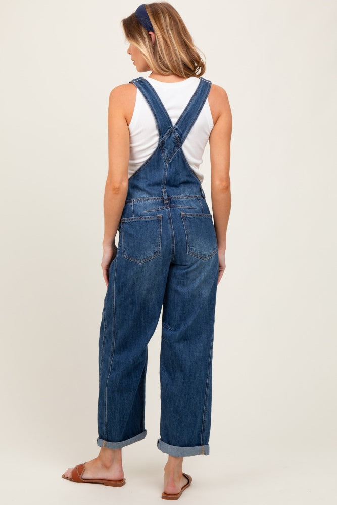Navy Blue Barrel Leg Rolled Cuff Maternity Overall