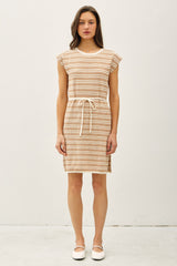 Camel Striped Knit Sash Tie Dress