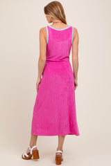 Fuchsia Contrast Trim Terry Knit Sleeveless Maternity Dress