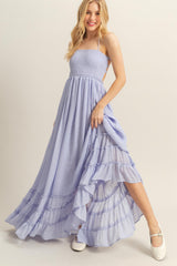 Lavender Halter Neck Smocked Tiered Hem Maxi Dress