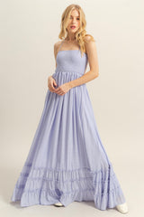 Lavender Halter Neck Smocked Tiered Hem Maxi Dress