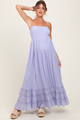 Lavender Halter Neck Smocked Tiered Hem Maternity Maxi Dress