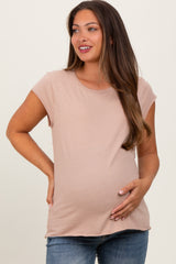 Taupe Soft Cap Sleeve Maternity T-Shirt Top