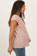 Taupe Soft Cap Sleeve Maternity T-Shirt Top