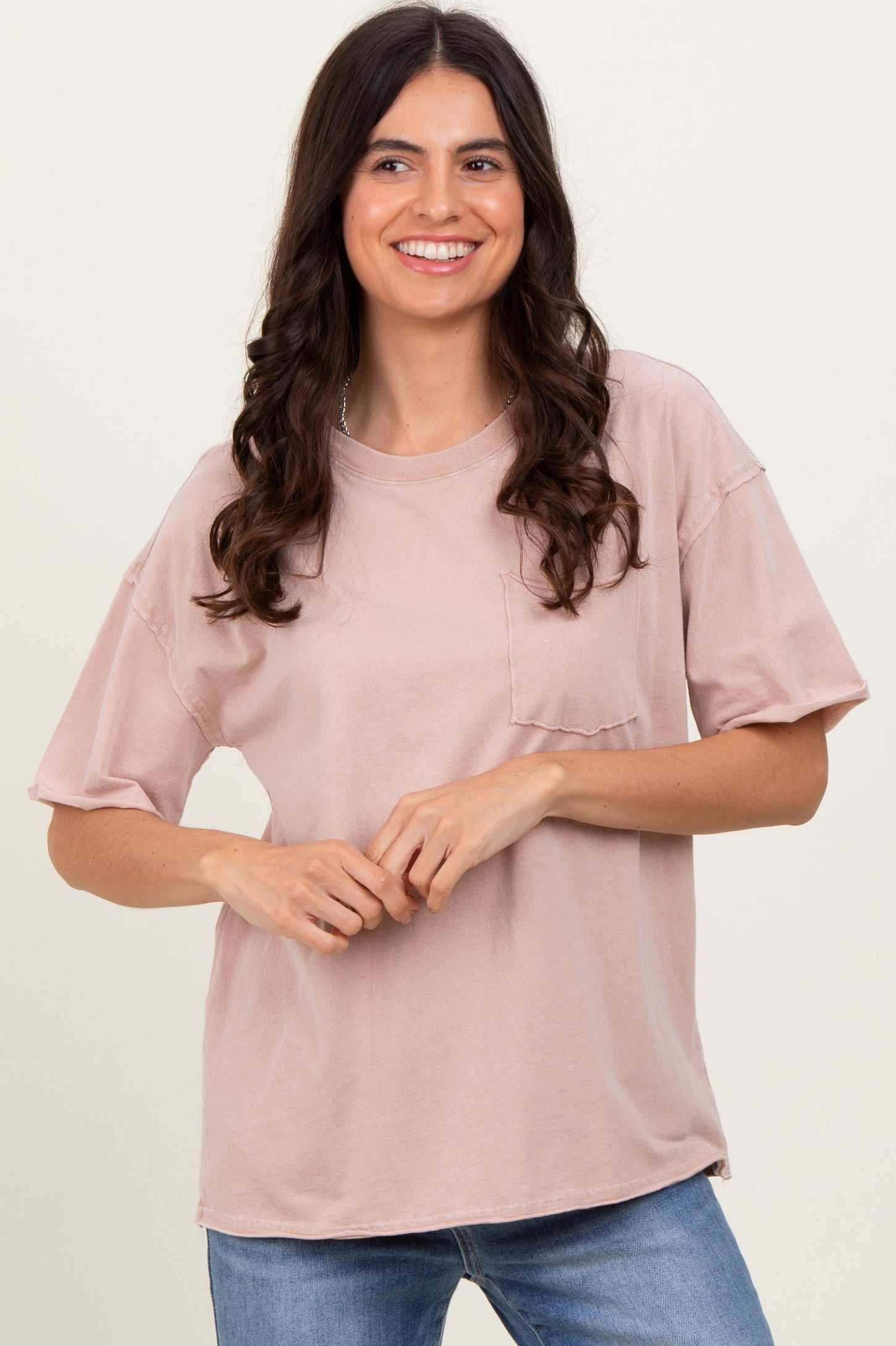 Taupe Short Sleeve Front Pocket Tunic Top