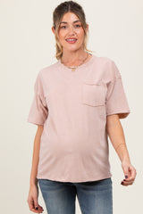 Taupe Short Sleeve Front Pocket Tunic Maternity Top