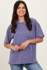 Lavender Short Sleeve Front Pocket Tunic Maternity Top