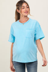 Aqua Short Sleeve Front Pocket Tunic Maternity Top