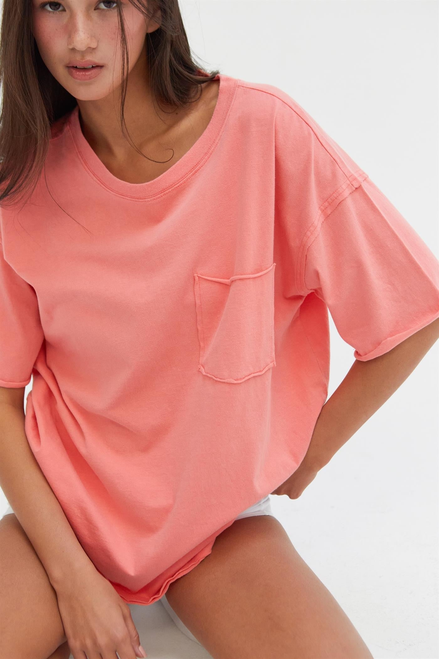 Coral Short Sleeve Front Pocket Tunic Maternity Top