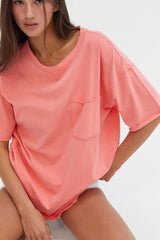 Coral Short Sleeve Front Pocket Tunic Top