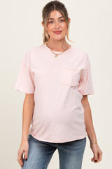 Light Pink Short Sleeve Front Pocket Tunic Maternity Top