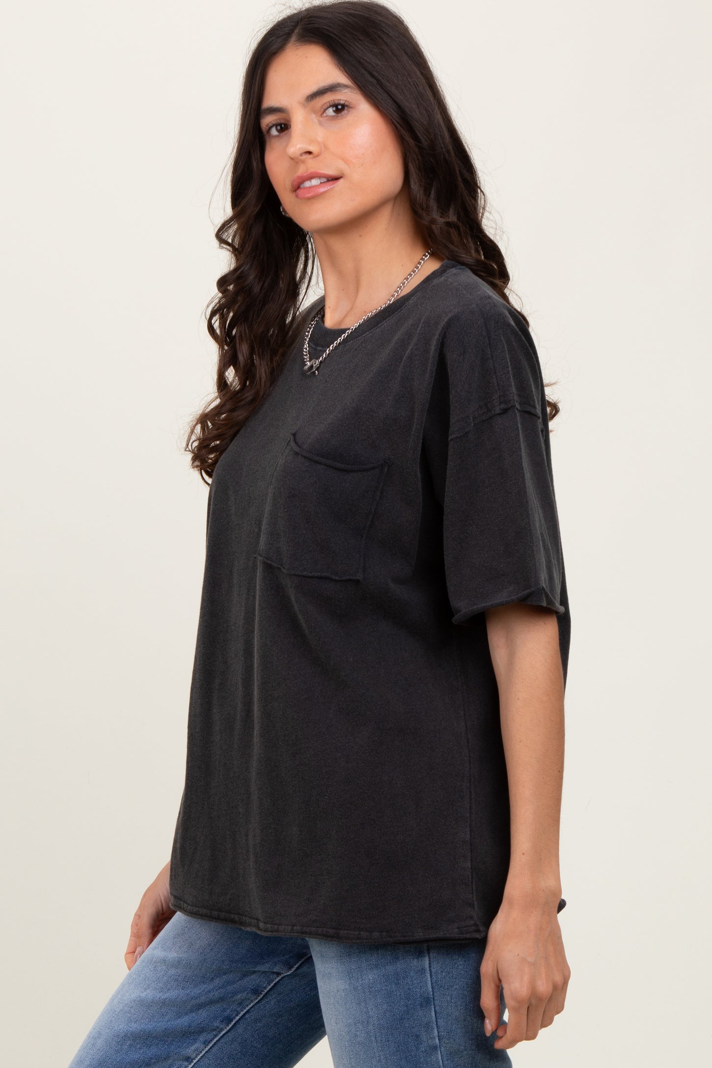 Black Short Sleeve Front Pocket Tunic Top