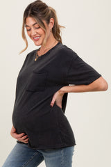 Black Short Sleeve Front Pocket Tunic Maternity Top