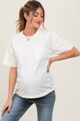 Ivory Short Sleeve Front Pocket Tunic Maternity Top