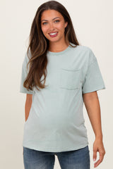 Sage Short Sleeve Front Pocket Tunic Maternity Top