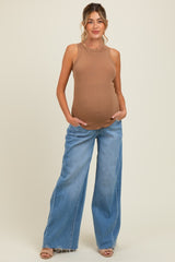 Blue Distressed Hem Super Wide Leg Maternity Jeans