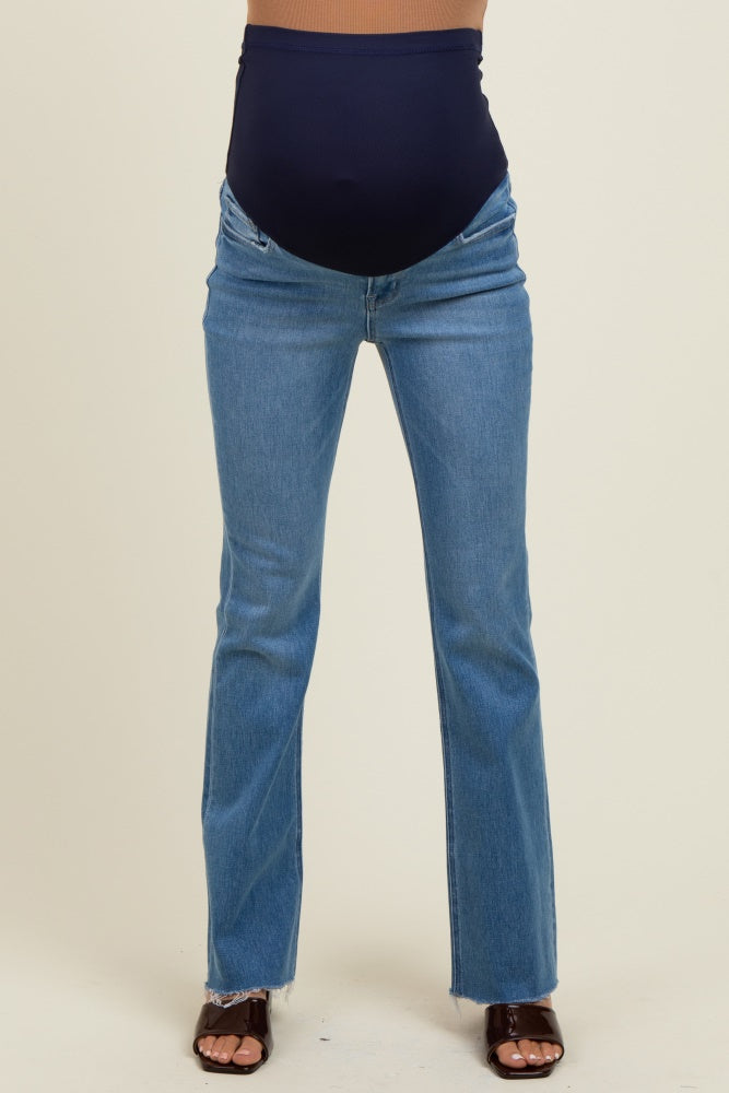 Blue Raw Hem Bootcut Maternity Jeans