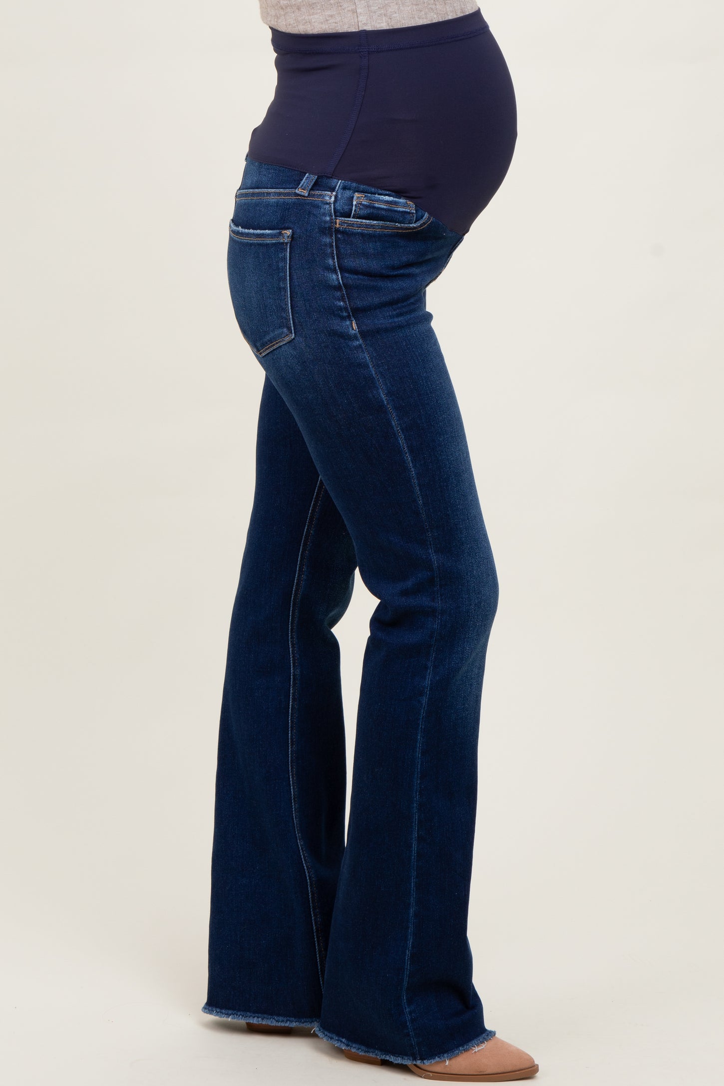 Navy Raw Hem Bootcut Maternity Jeans