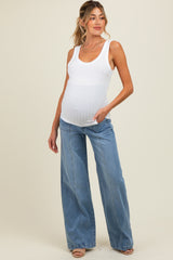 Blue Front Seam Super Wide Leg Maternity Jeans