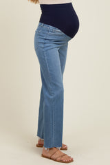 Blue Raw Hem Ankle Slim Wide Leg Maternity Jeans