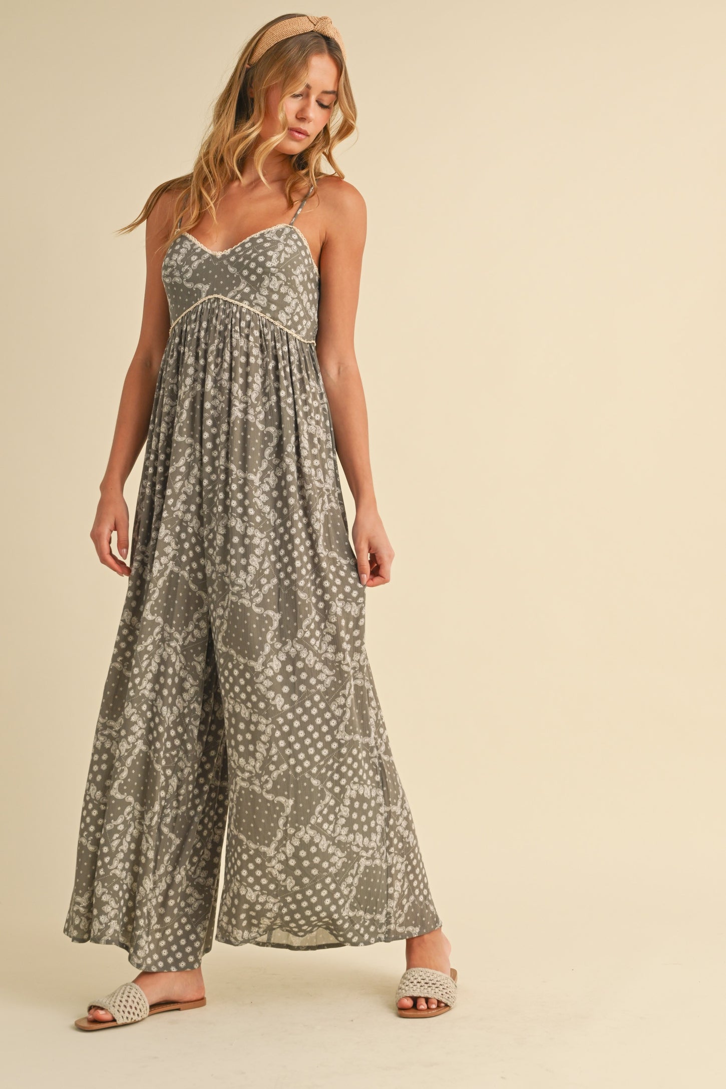 Olive Paisley Printed Wide Relaxed Fit Maternity Jumpsuit