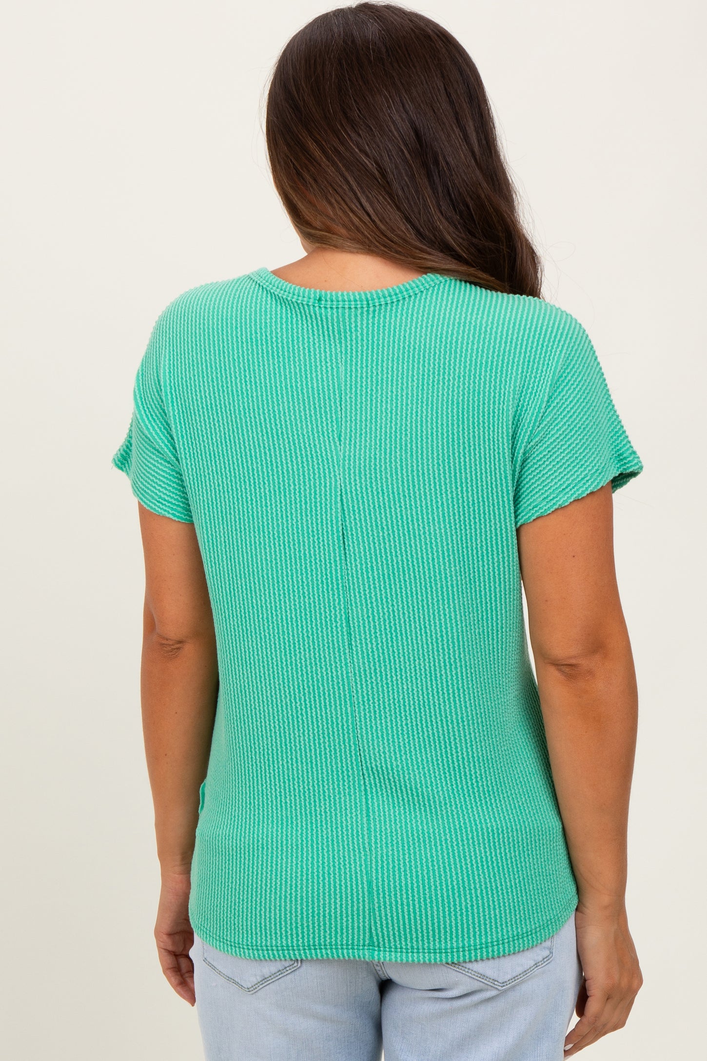 Green Ribbed Notched Neckline Maternity Top