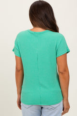 Green Ribbed Notched Neckline Maternity Top